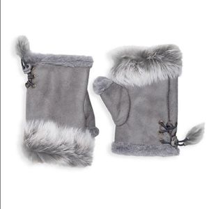 Adrienne Landau Dyed Rabbit Fur-Trim Fingerless Gloves